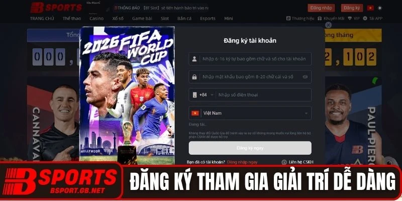 Đăng ký Bsport tham gia giải trí dễ dàng